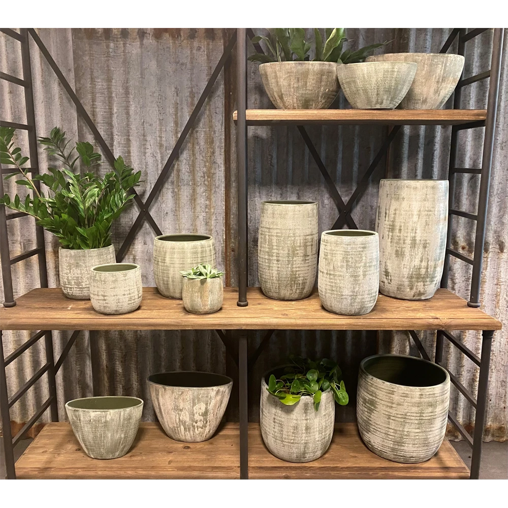 Bloempot Miami Hoog - D29 X H50cm - Groen Cement 2 Bloempot Miami Hoog - D29 X H50cm - Groen Cement - Afbeelding 2