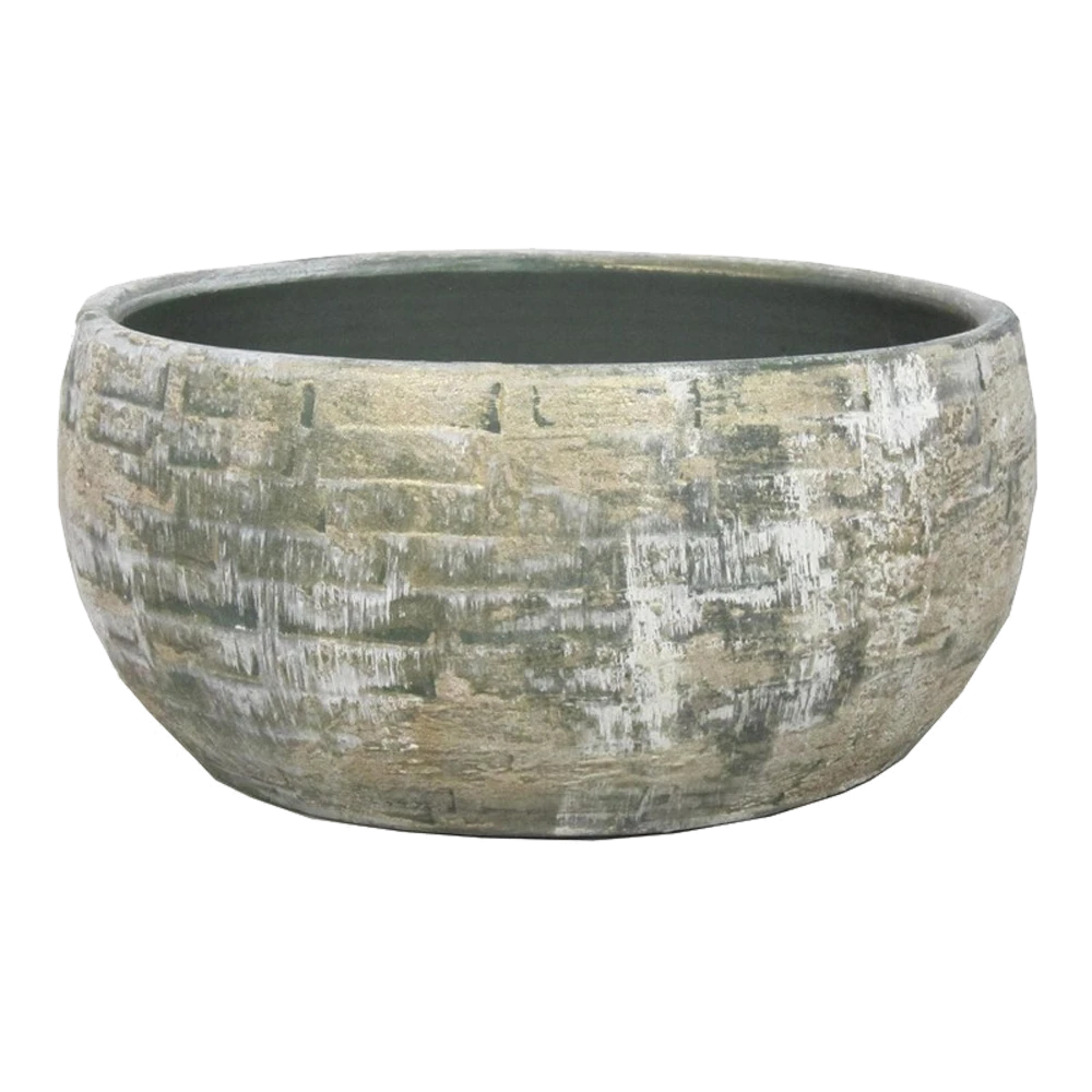 Plantenschaal Steef - D34 X H15cm - Creme Groen 1 Plantenschaal Steef - D34 X H15cm - Creme Groen